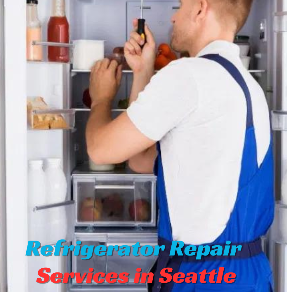 Refrigerator repair technician working on a fridge in Seattle